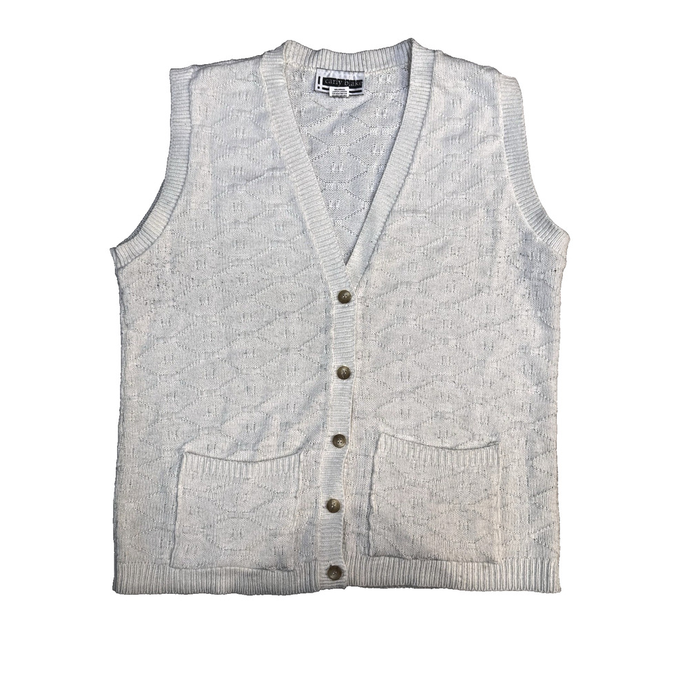 VTG 50-60s Carly Blake Vest Cream Sz L Made in USA Grandma Core Knit Cottage EUC